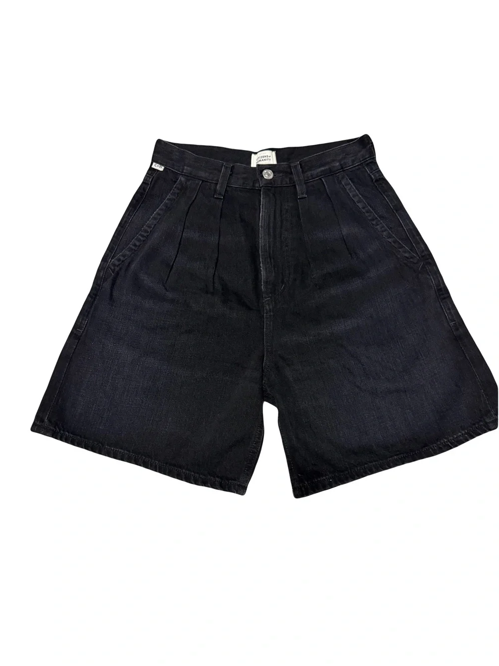 Anthropologie Citizens of Humanity Maritzy black pleated denim long shorts 23 - Picture 3 of 11